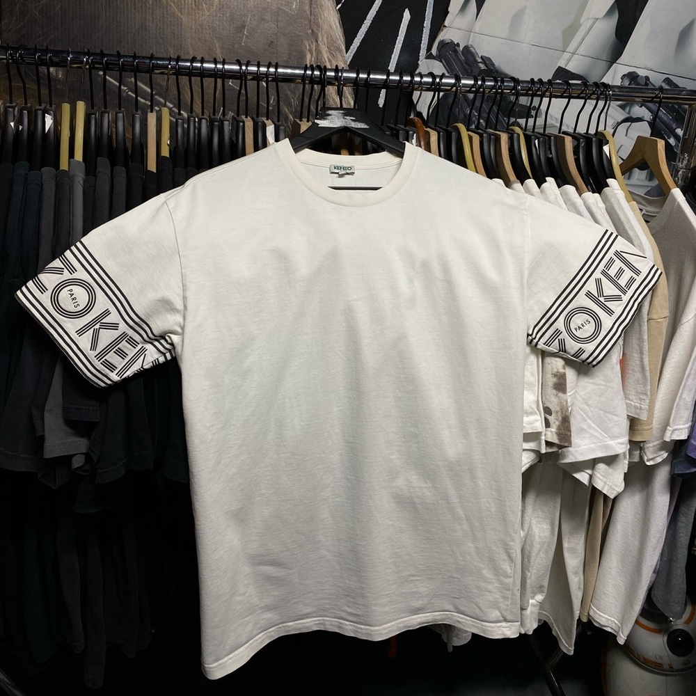 Kenzo Paris White Spellout T-Shirt Preowned Size Medium